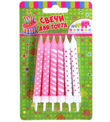 Изображение Свечи для торта "Розовое ассорти" с держателями 8 см (12 шт)